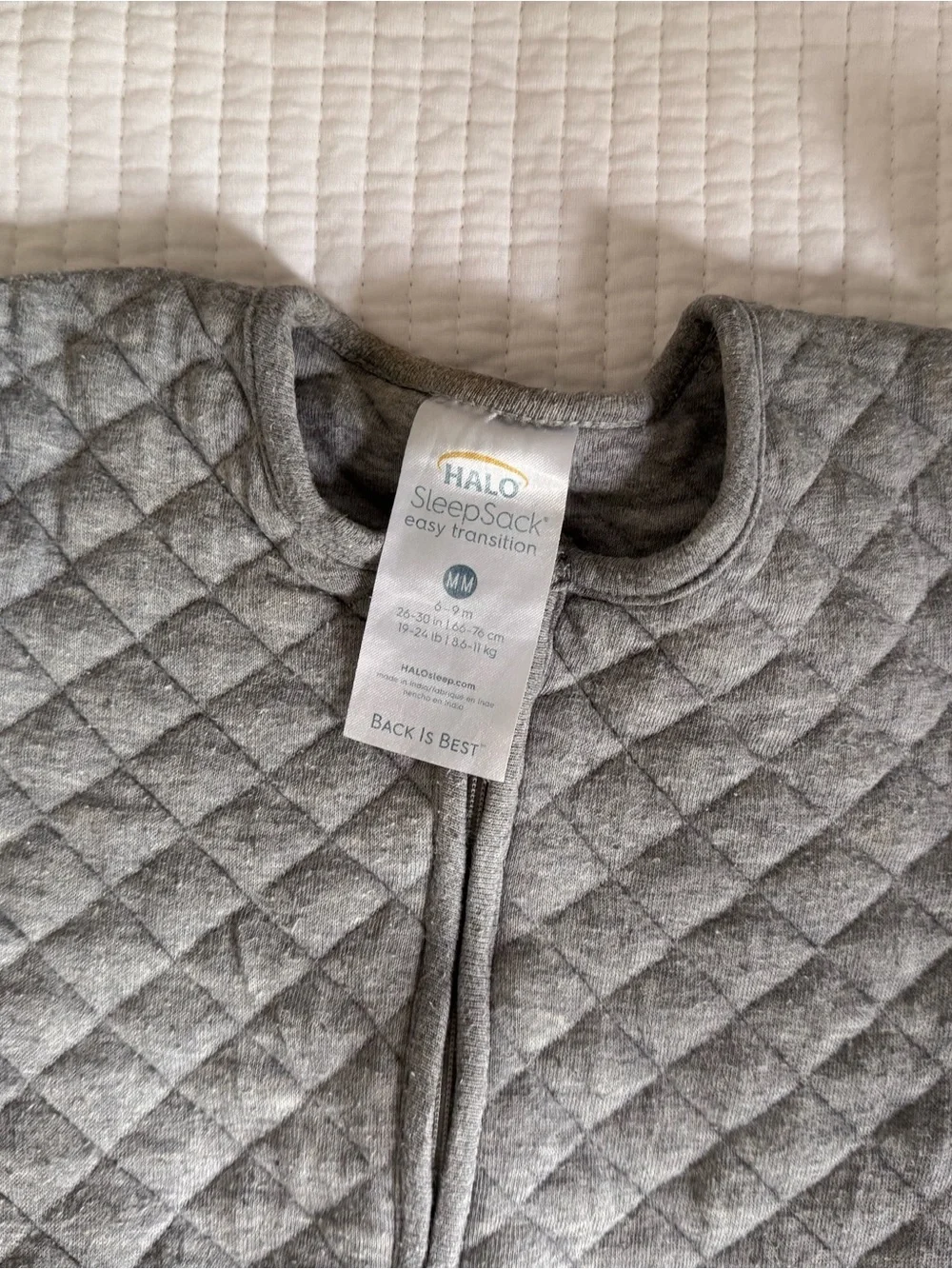 HALO Sleepsack Quilted Grey Baby Sleep Bag - Cozy Zip Front - Set of 2